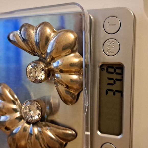 Sterling clip on earrings fan style cubic zirconia vintage from 80s - Picture 7 of 7